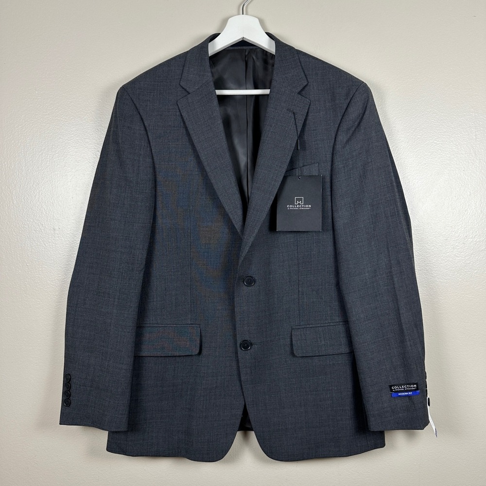 Collection by Michael Strahan Mens 40R Suit Jacket Grey Modern Fit Tech Wool NEW